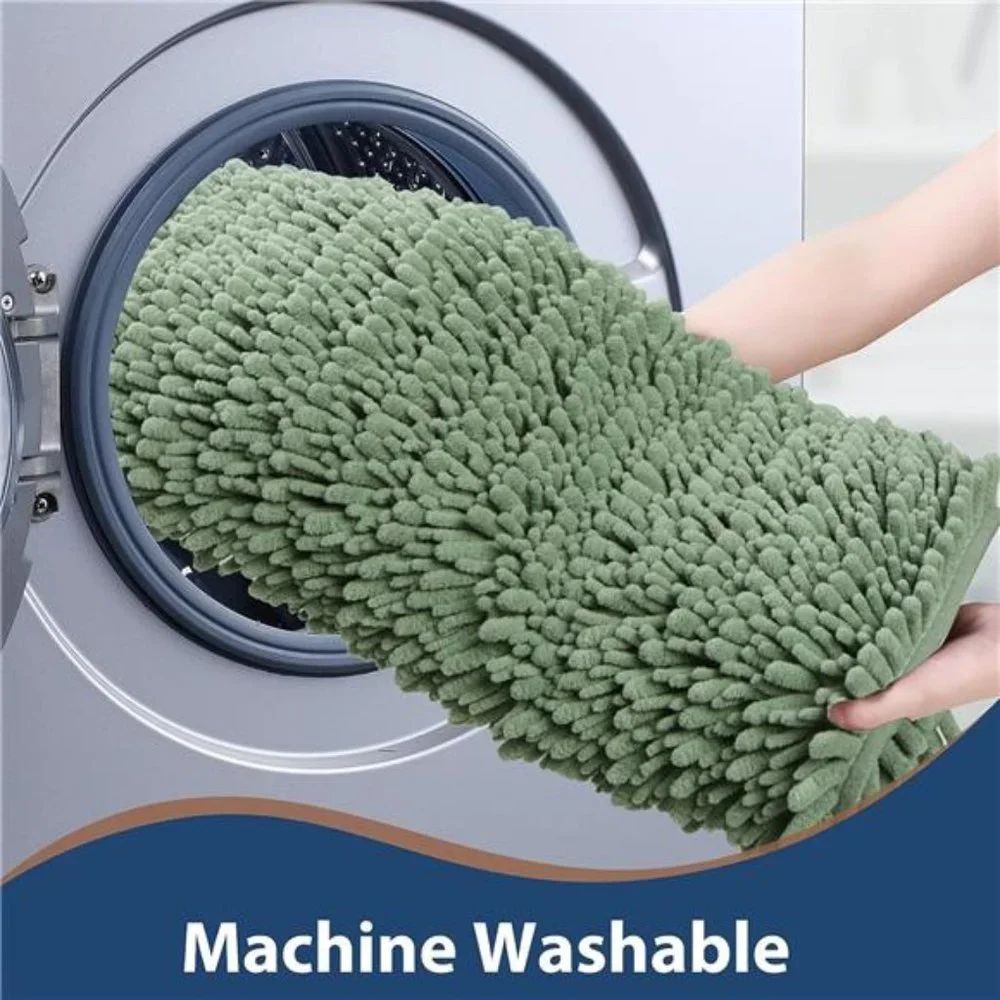 Luxury Chenille Sage Green Bathroom Rugs Sets 2 Piece, Thickened Hot Melt Rubber